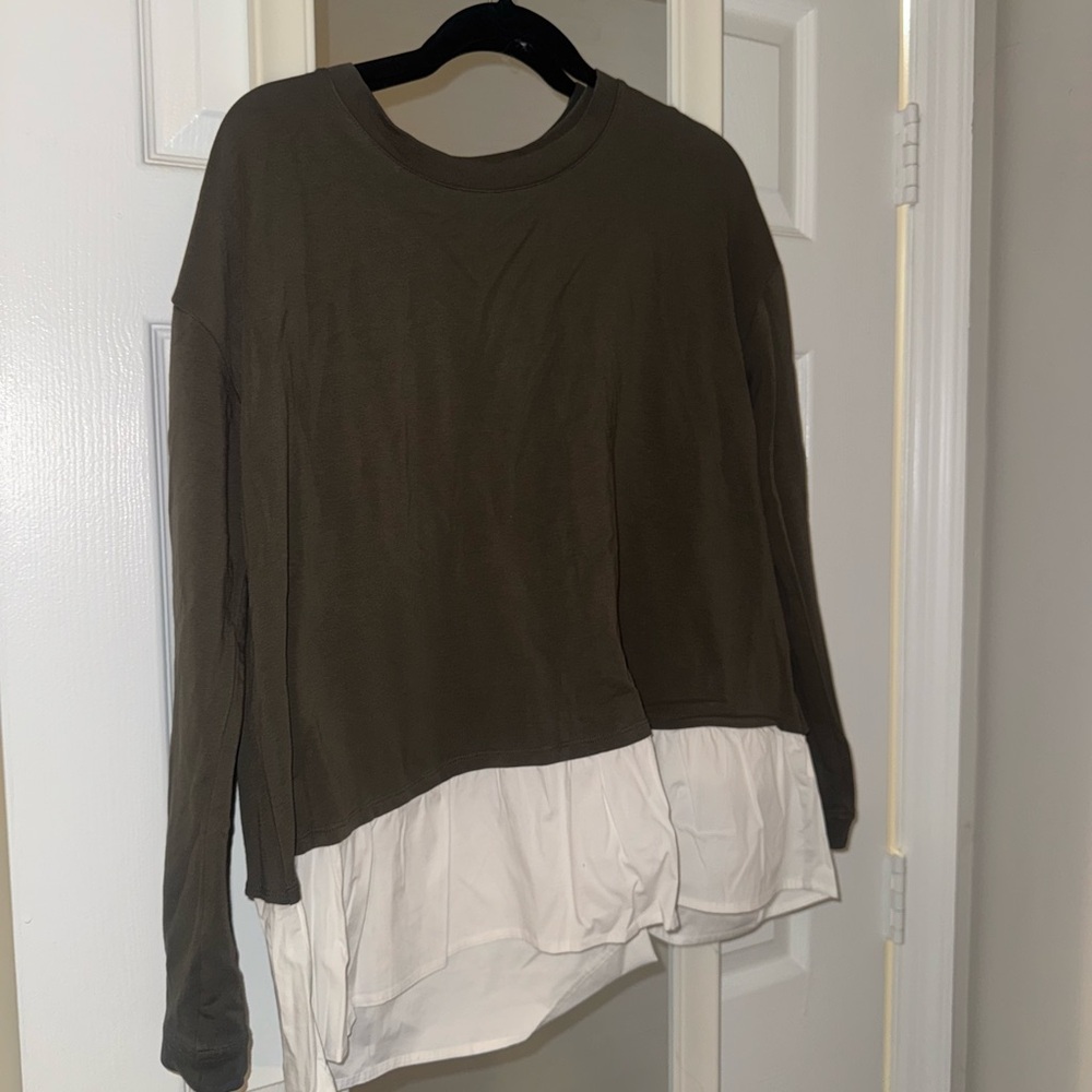 Olive Green and White Layered Long Sleeve Top